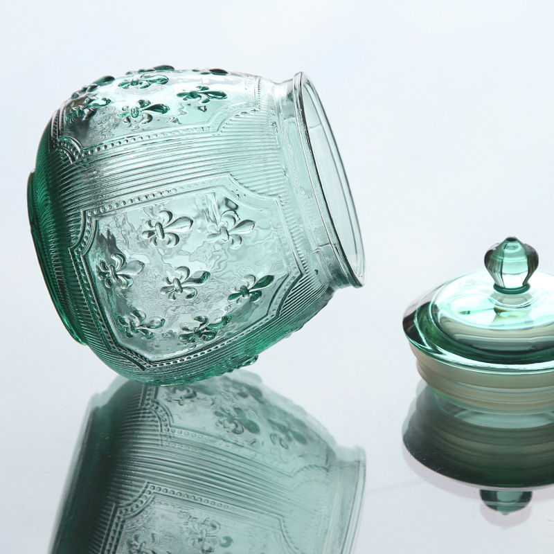 700ml 750ml 800ml Color vintage floating carving flower glass sealed jar with lid candy food storage jar wholesale 