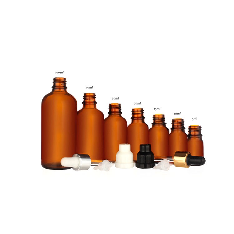 5ml 10ml 15ml 20ml 30ml amber essential oil glass bottle with cap and dropper