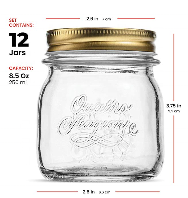 8OZ Embossed Food Glass Jar Italian Glass Mason Jar Bulk with Metal LId