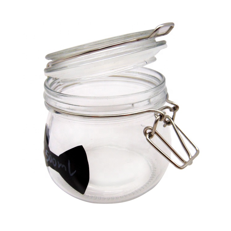 Custom 500ml Clear Round Kitchen Food Airtight Clip Glass Storage Jar