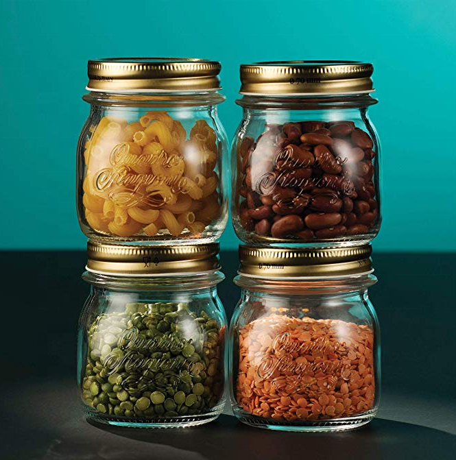 8OZ Embossed Food Glass Jar Italian Glass Mason Jar Bulk with Metal LId
