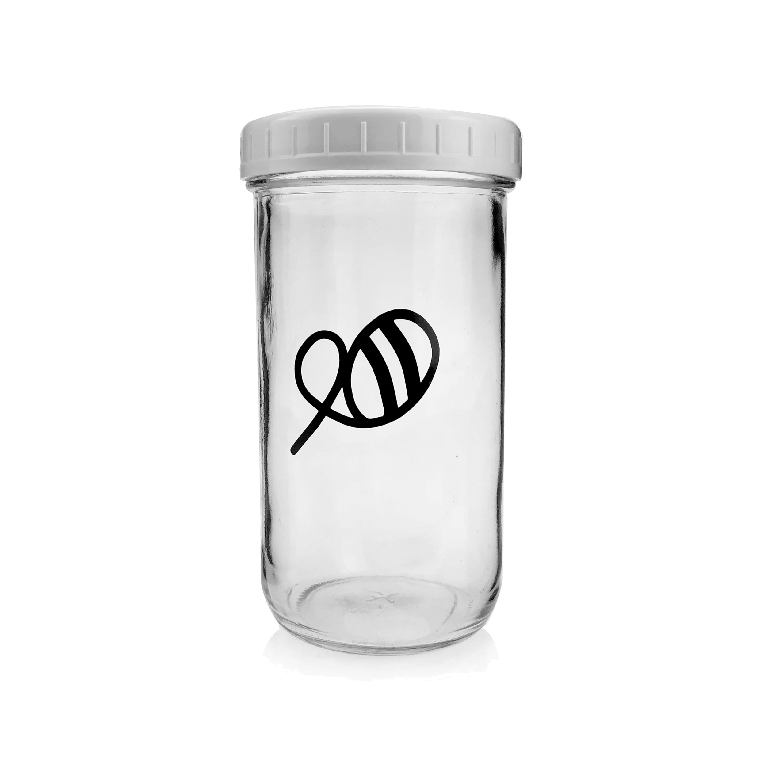 Pint Clear Glass Mason Canning Jar with White Plastic Lids 20oz 600ml