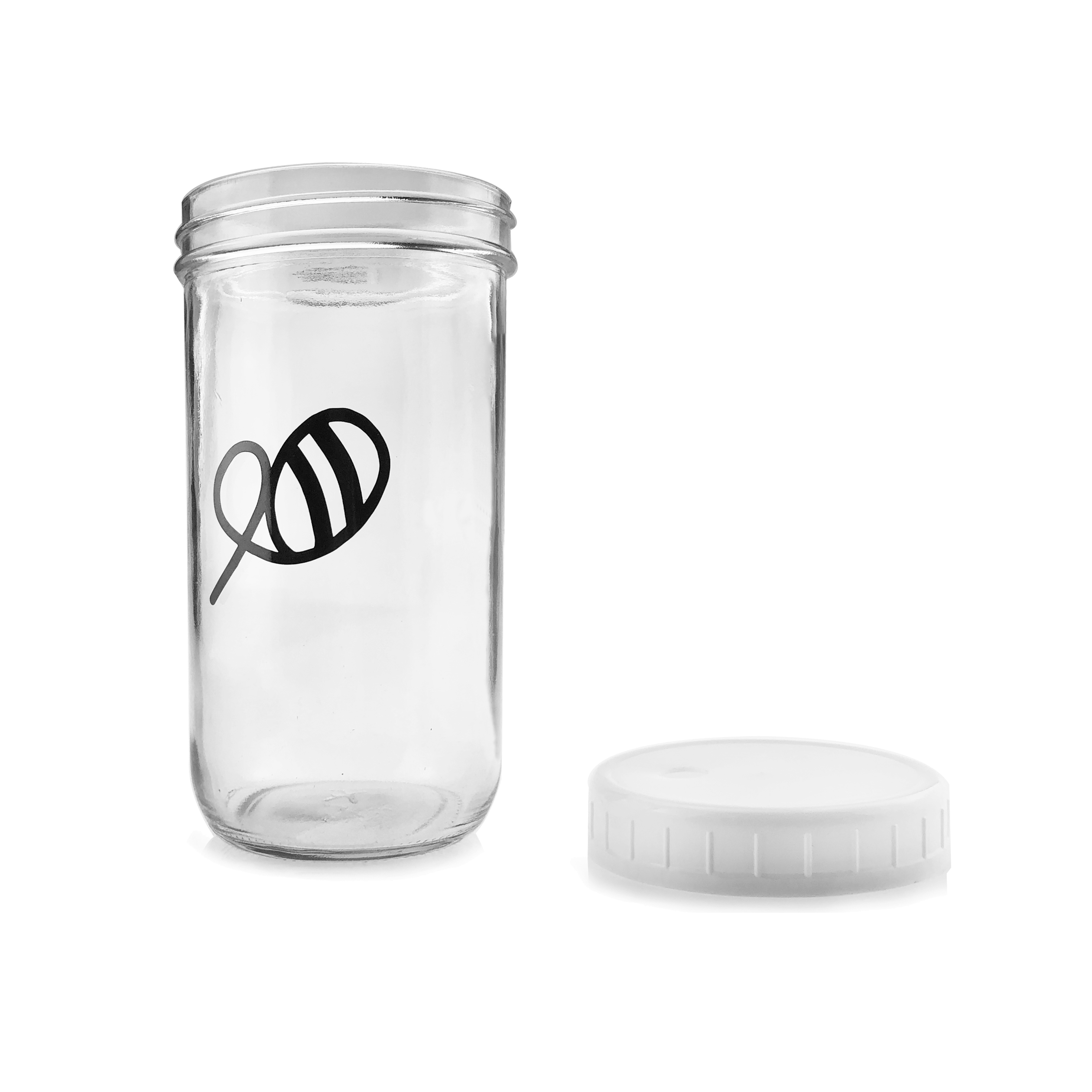Pint Clear Glass Mason Canning Jar with White Plastic Lids 20oz 600ml