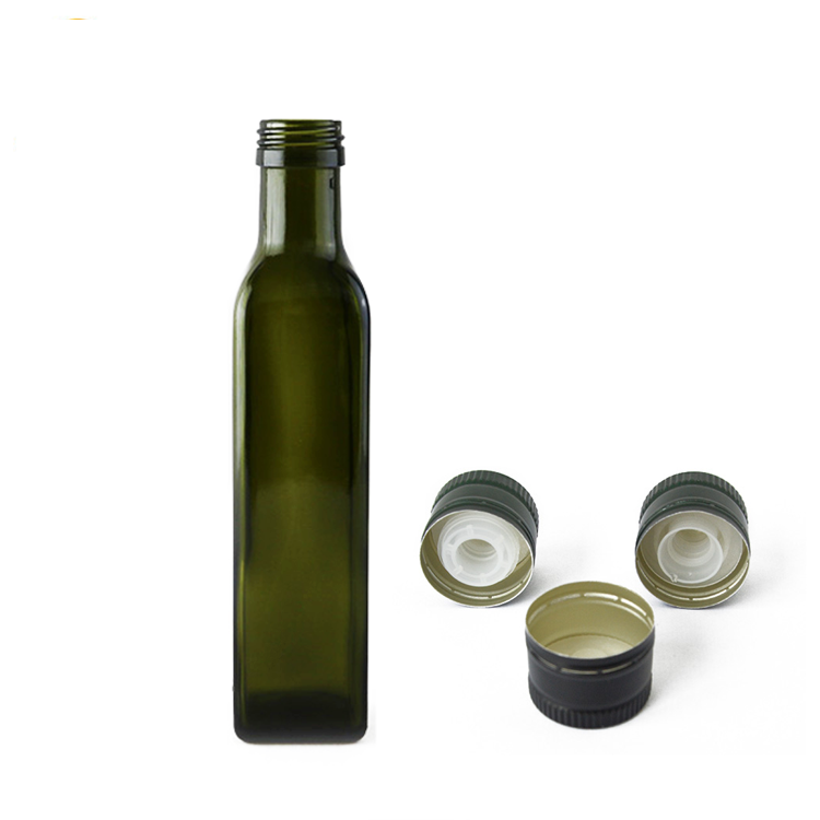 Antique green 250ml square olive oil glass bottle with ...