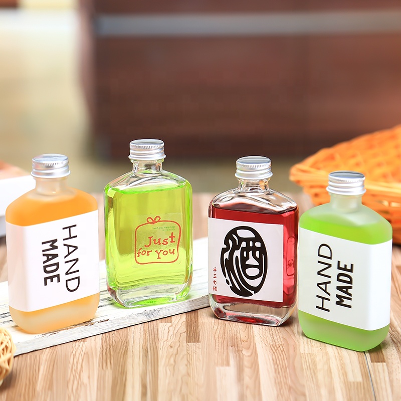Design 100ml Empty Frosted Cold Pressing Disposable Square Glass Beverage Juice Bottle, High ...