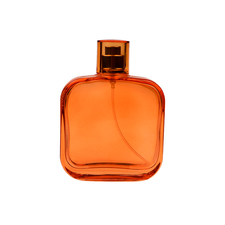 Square Orange Glass Perfume Bottle 100ml With Emboss High Quality EAU.