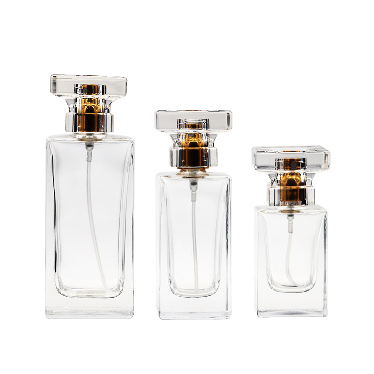 50ml Square Rectangle Empty Perfume Glass Bottle With Square Clear Cap 