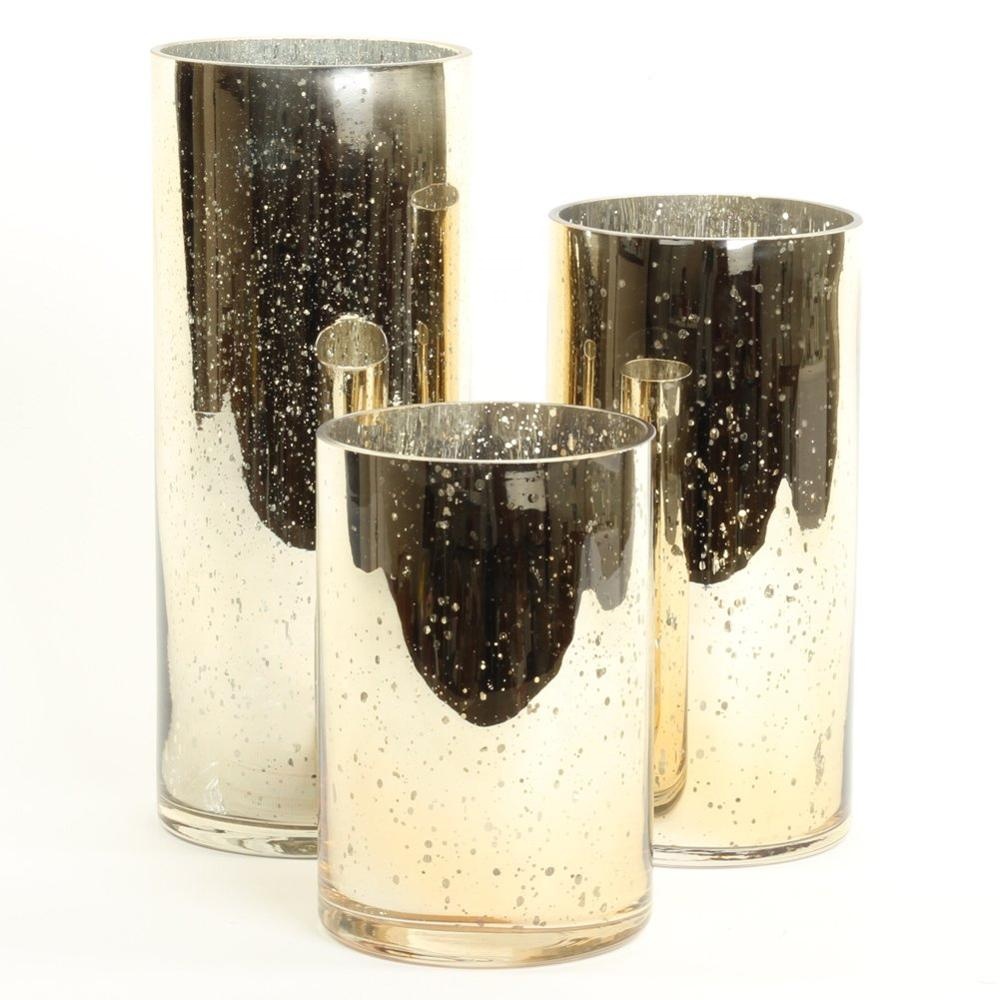 Set of 3 Wholesale Gold Mercury Glass Cylinder Vases for Flowers