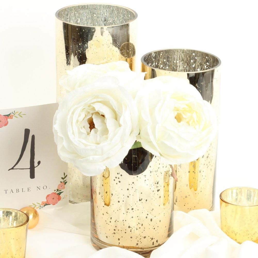 Set of 3 Wholesale Gold Mercury Glass Cylinder Vases for Flowers