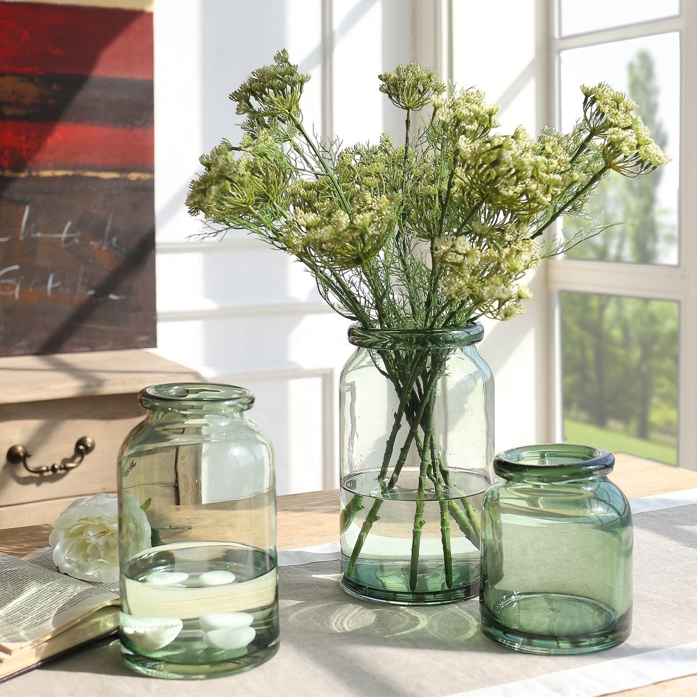 Light Green Glass Flower and Filler Vase and Containers for Home and
