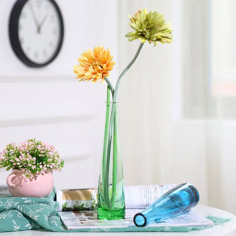 Modern Colored Desktop Vase Tall Type Transparent Glass Vase, High Quality cheap tall glass