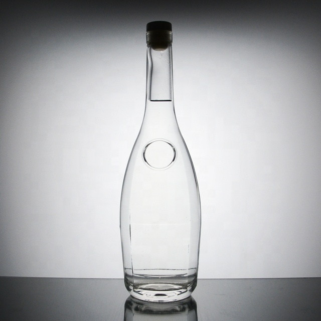 custom top quality 750ml round bottom ebossed glass bottle for whisky