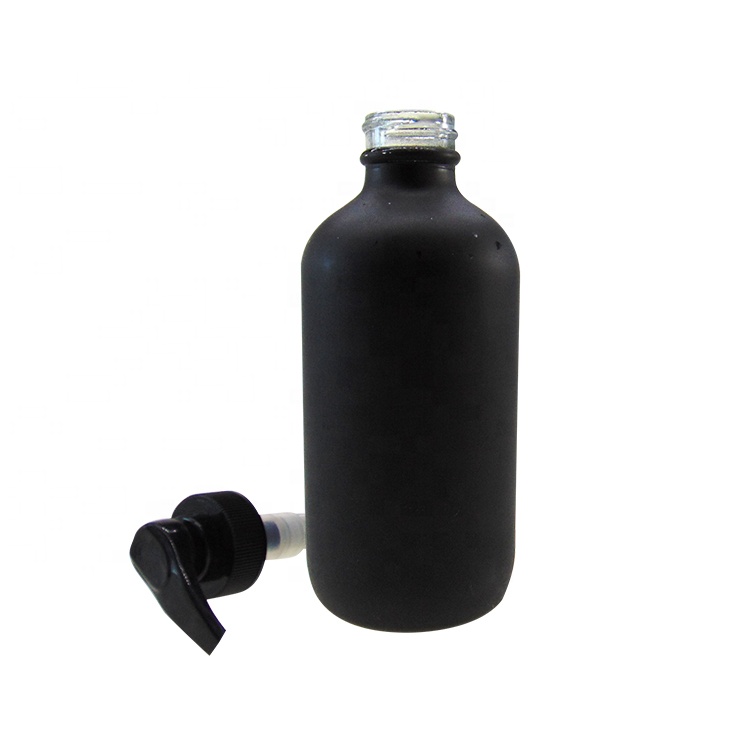8oz/240ml Custom Black Boston Round Bottle With Stainless Steel Pump