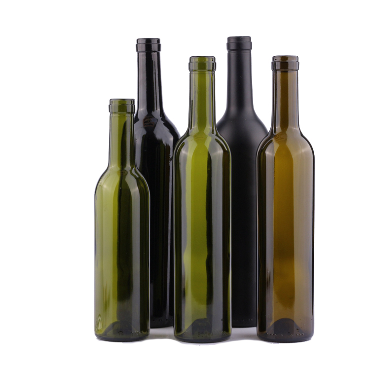 wholesale OEM 375ml 500ml 750ml empty round shape colored glass red wine bottle bordeaux, High