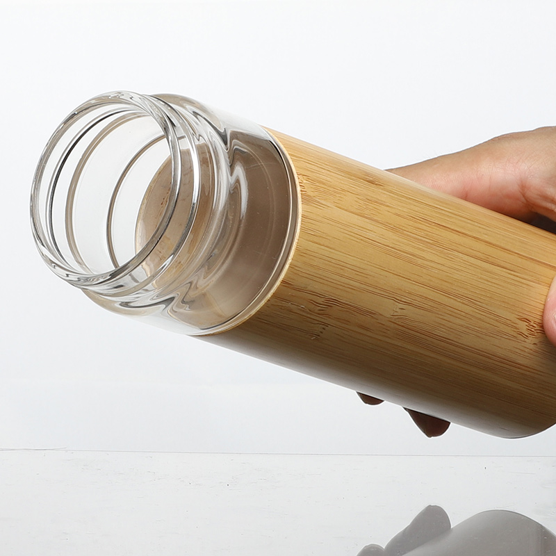 bamboo borosilicate glass bottle with tea infuser, High Quality glass