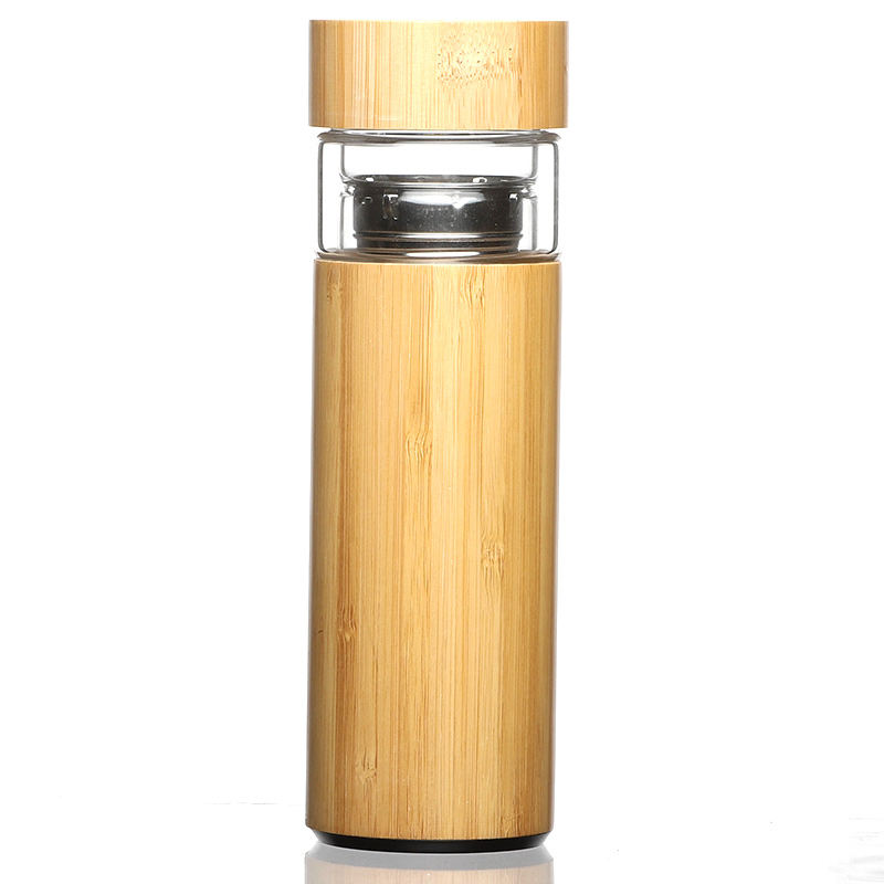 bamboo borosilicate glass bottle with tea infuser 