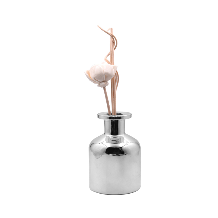 silver color electroplated crimp neck bottle round diffuser bottle with reeds 