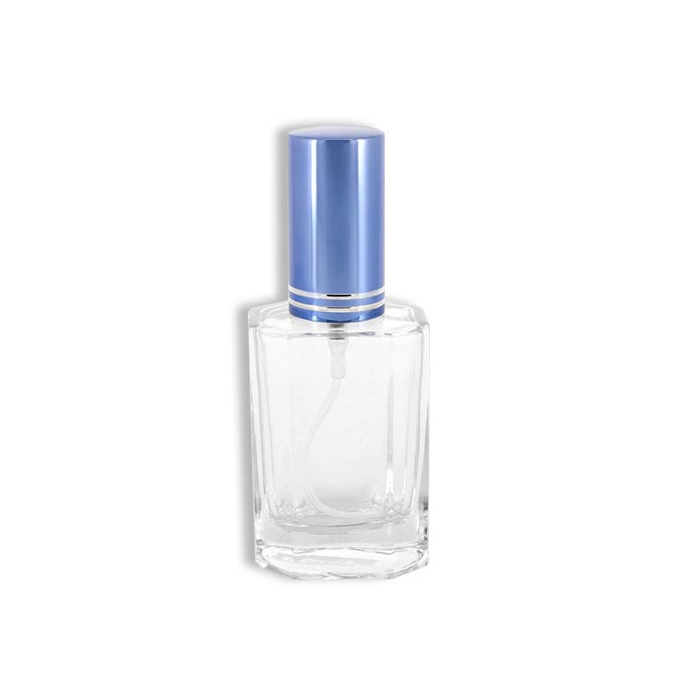 20ml small size crystal glass perfume bottle with pump sprayer and blue cap