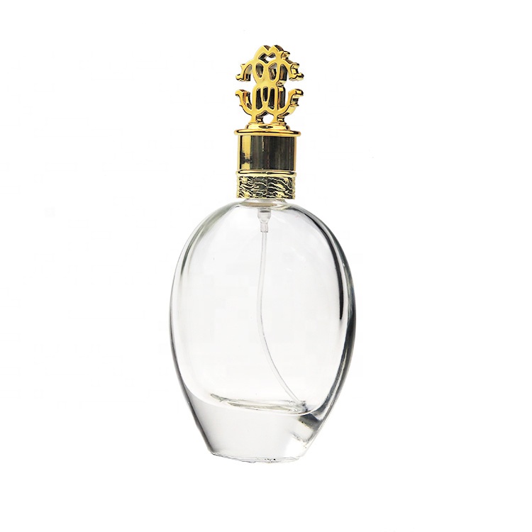 75ml flat oval shape glass bottle luxury design golden color cap empty ...