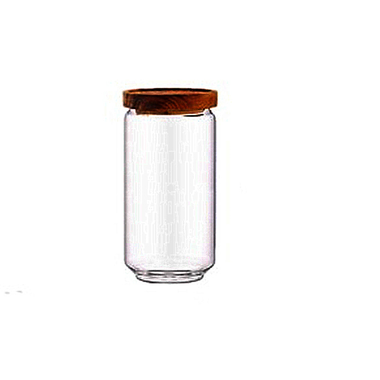 High Borosilicate 1000ML Food Grade Recycled Round Glass Jars for Food Storage with Screw Wooden Lid