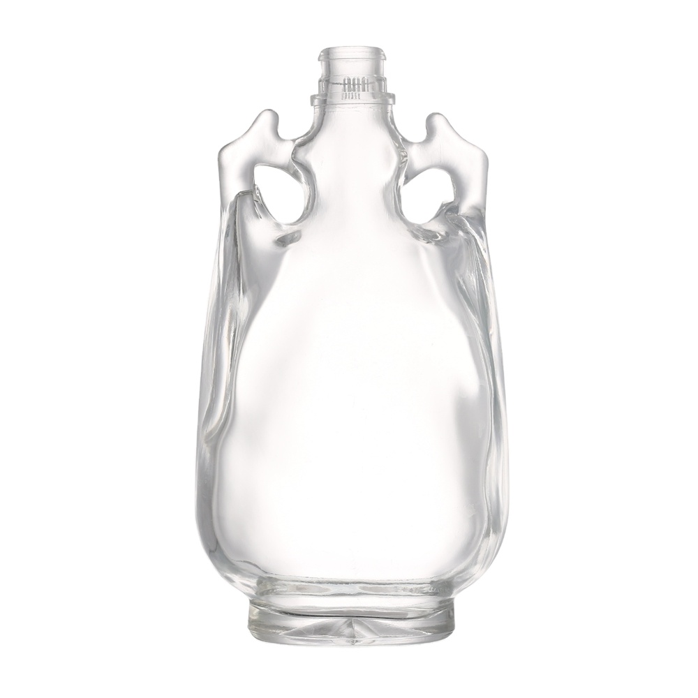 Flat fancy liquor handle bottle empty 500 ml super flint custom glass