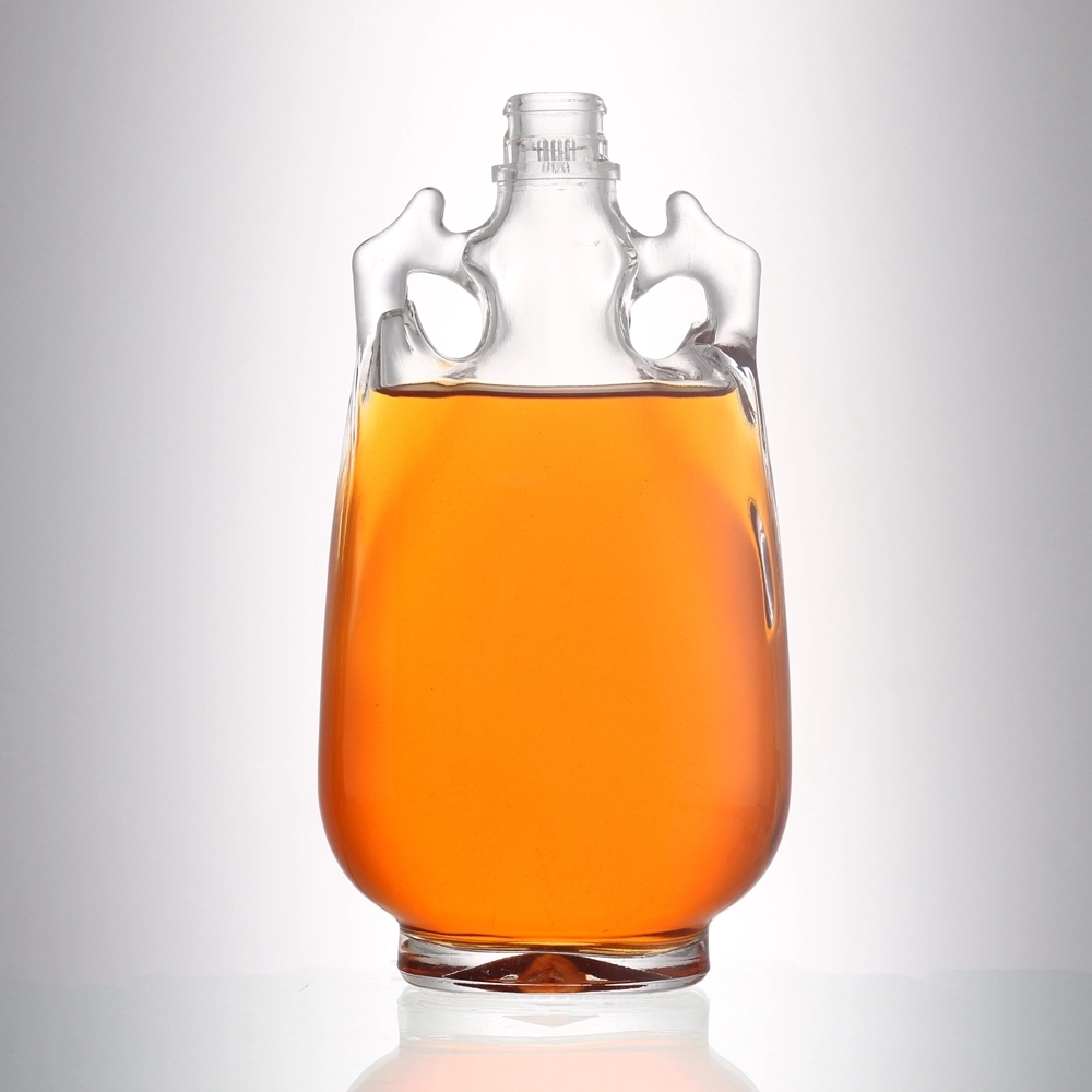 Flat fancy liquor handle bottle empty 500 ml super flint custom glass