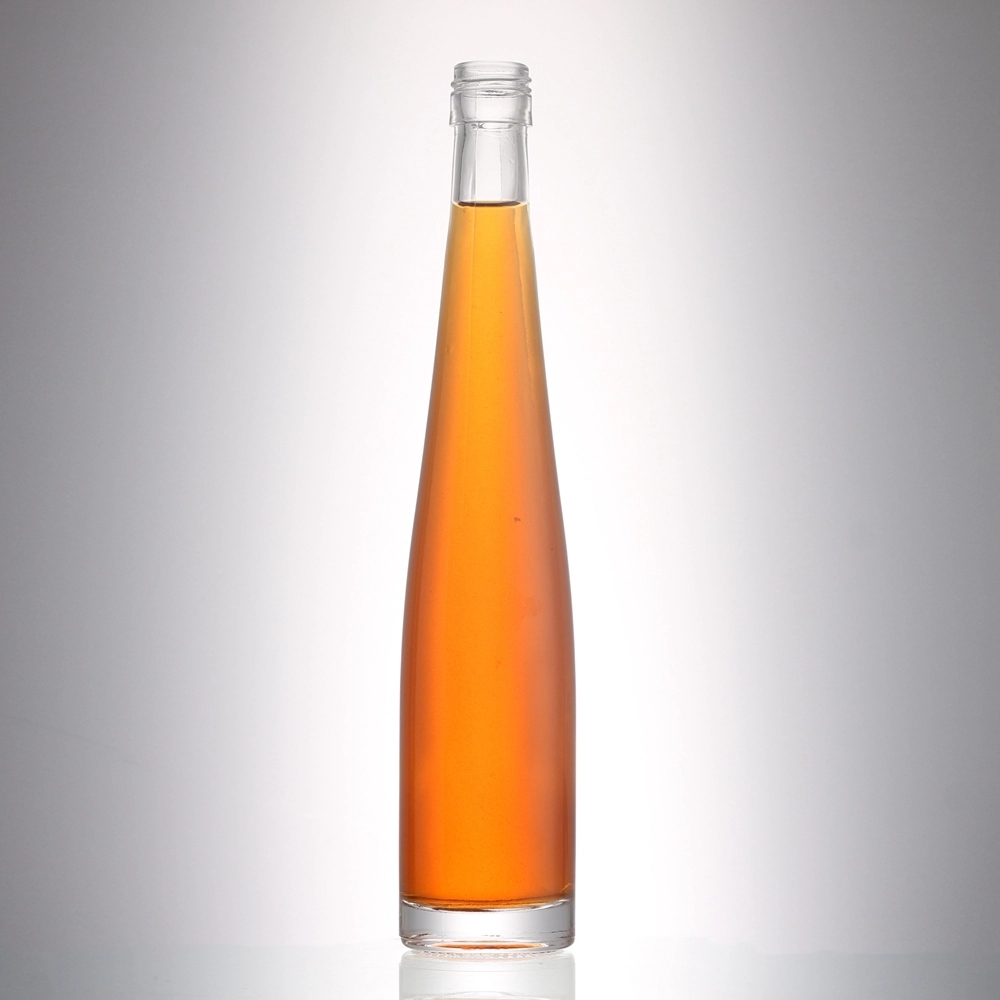 Factory supply customized clear thin tall 350 ml empty glass liquor wine bottle with screw, High