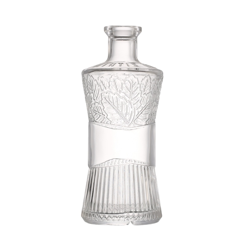 Carving Customization Round Shape 700 ml Empty Emboss Glass Bottles With Cover 