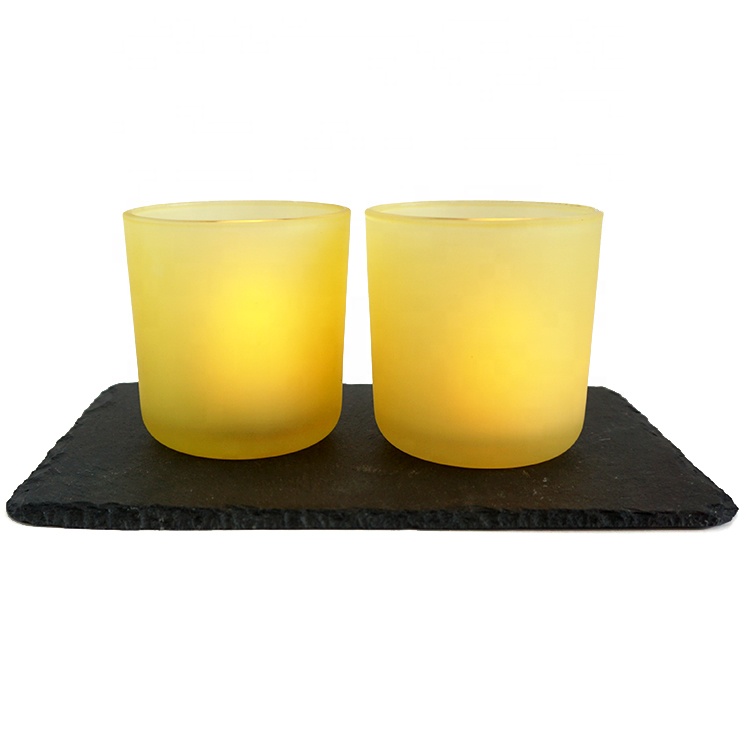 wholesale luxury frosted yellow candle jar 8oz candle tumbler with black porcelain lids, High
