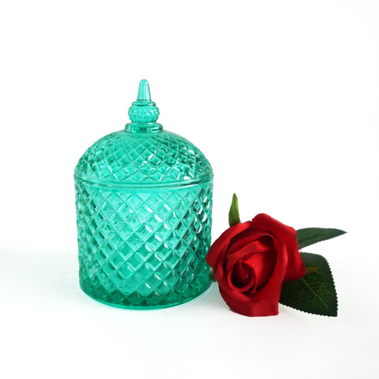 Decorative glass candle jar with dome lid 400ml for wedding ...