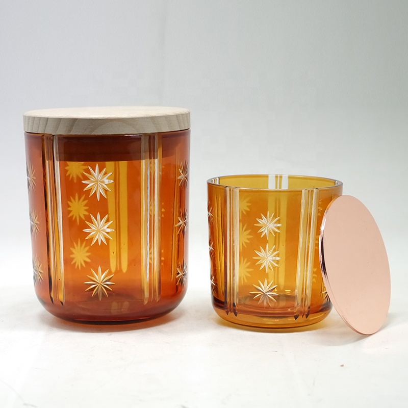 custom modern luxury empty embossed amber glass candle jar/container