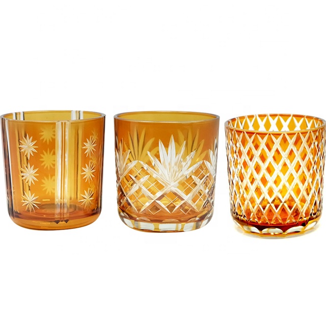 custom modern luxury empty embossed amber glass candle jar/container
