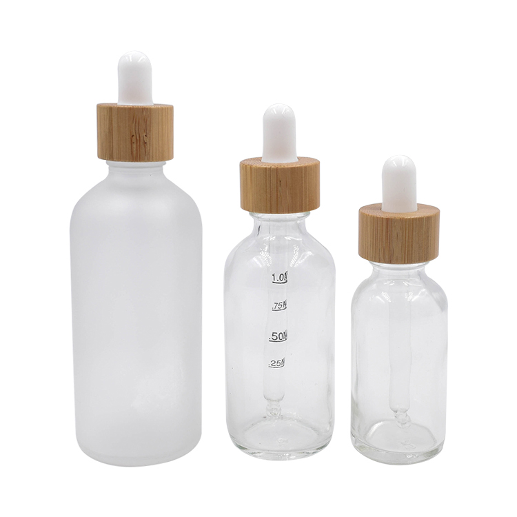 cosmetic packaging 20ml 30ml 60ml 120ml calibrated glass dropper serum bottles glass essential oil bottle with bamboo dropper