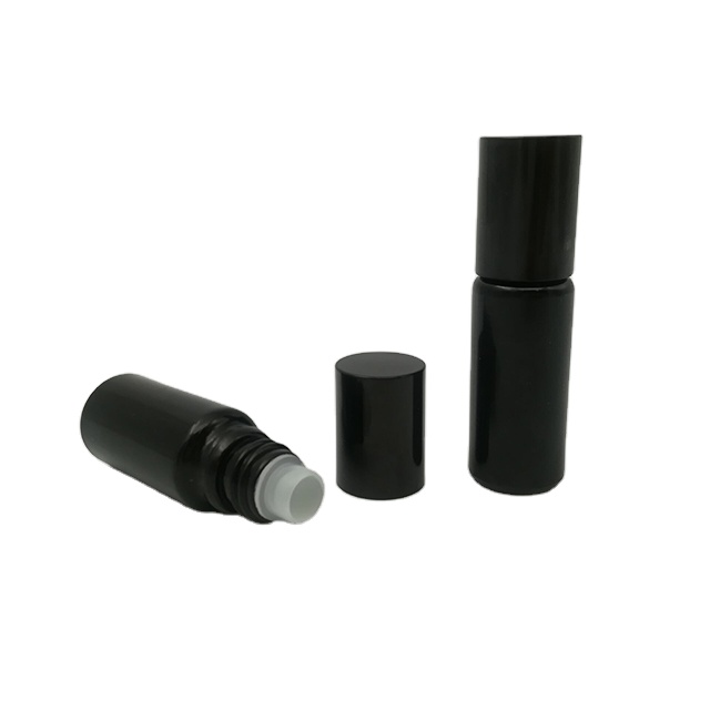 10ml Matte Black Glass Roll On Bottle With Stainless Steel Roller, High ...