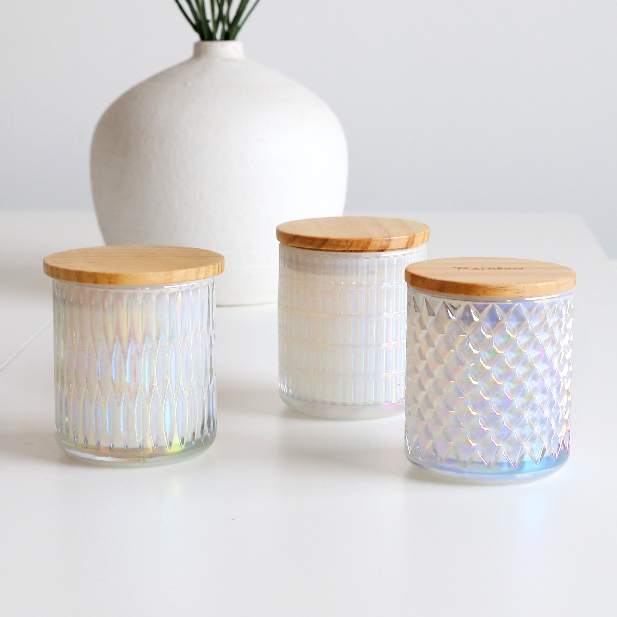 White Glass Candle Jar With Wooden Lid Luxury Container Glass Candle 