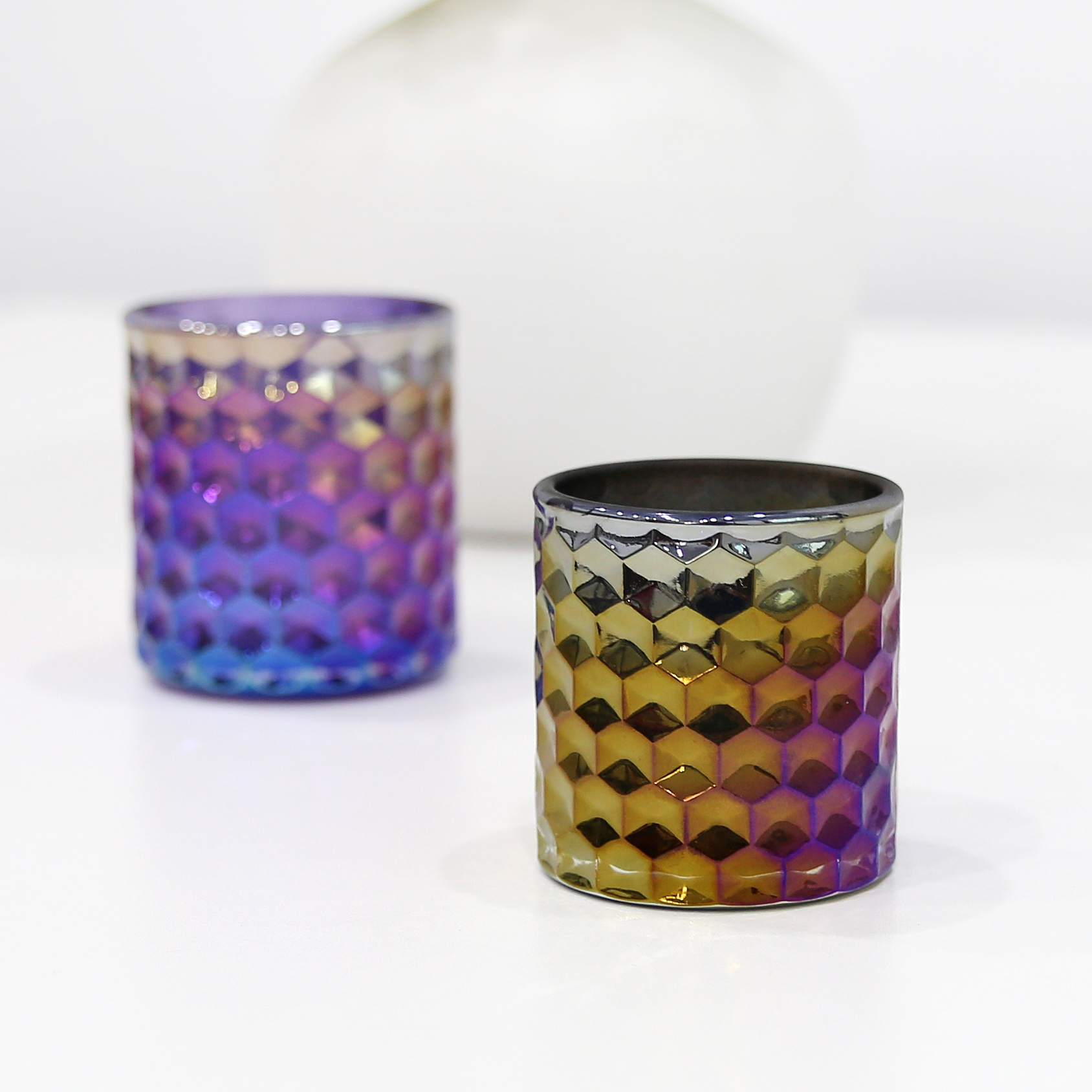 Wholesale Iridescent Honeycomb Candle Glass Candle Jar Set High
