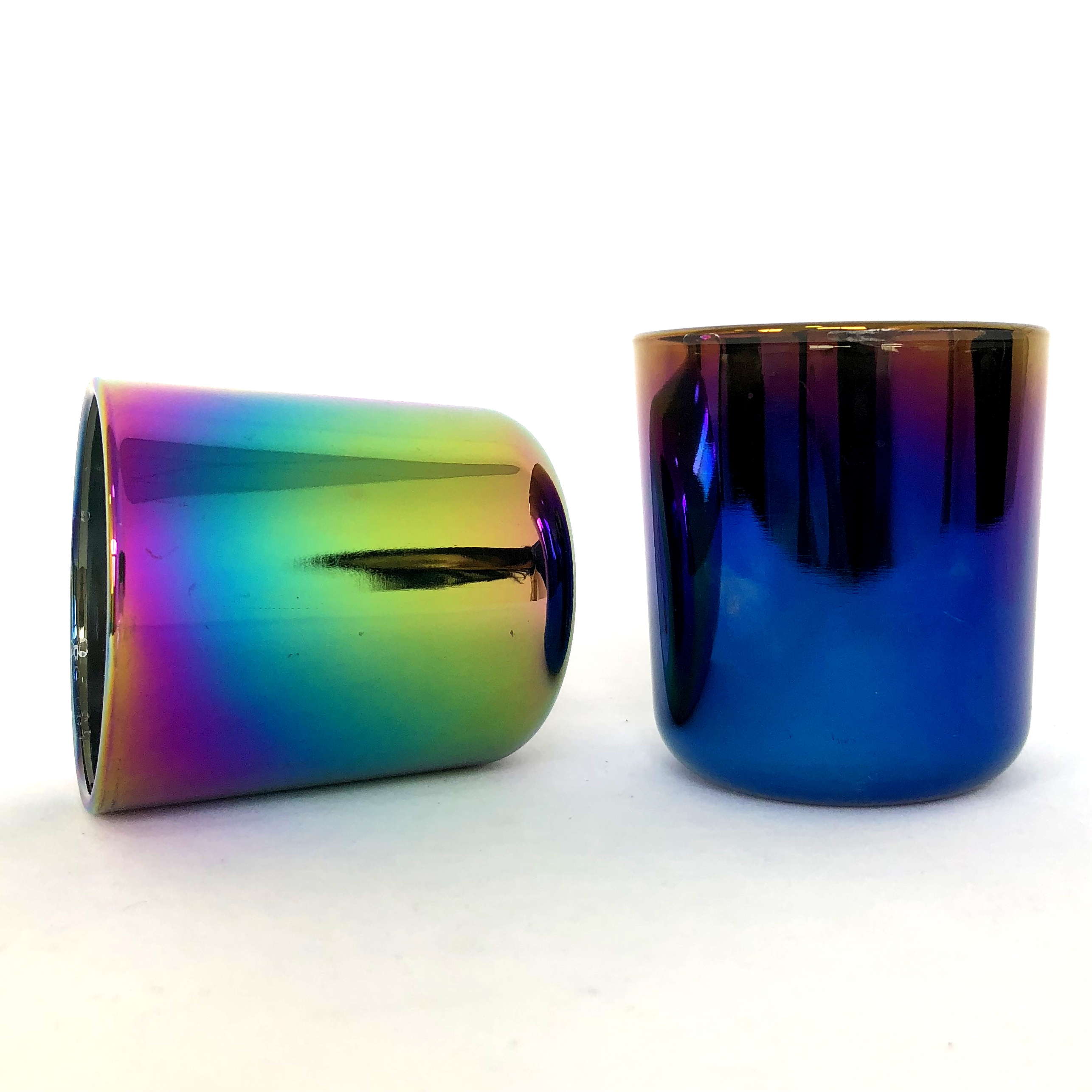 Colorful Ion Plating Iridescent Glass Candle Jars Glass Cup High