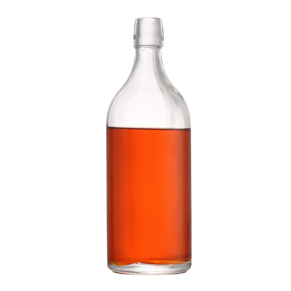 Customized Recycled Clear Round Classic Glass Bottle 1000 ML With Swing Top