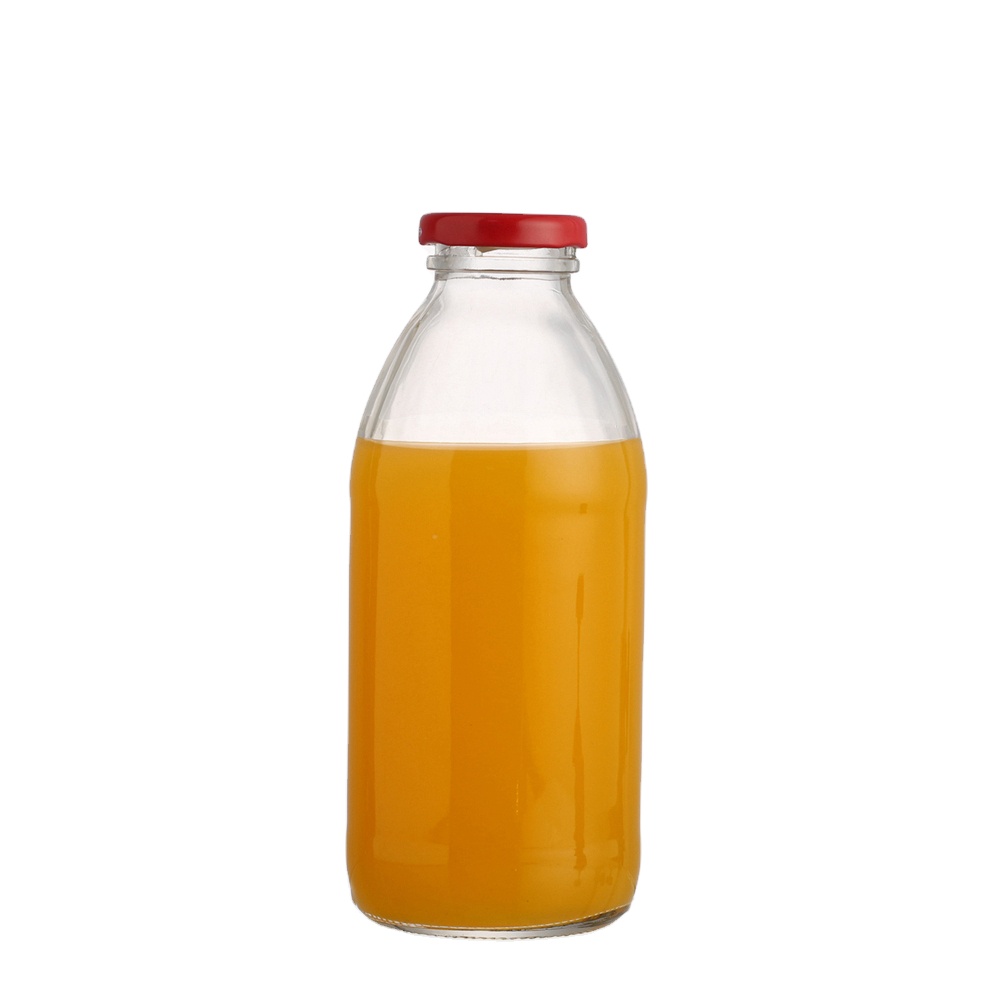 Cheap price 500 ml round shape clear Glass milk juice bottle for sale with screw lid