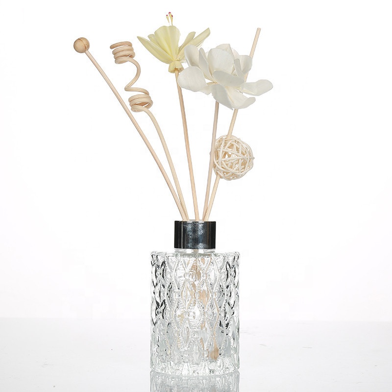 Wholesale Empty 150ml Embossed Decorative Glass Reed Diffuser Bottle, High Quality diffuser