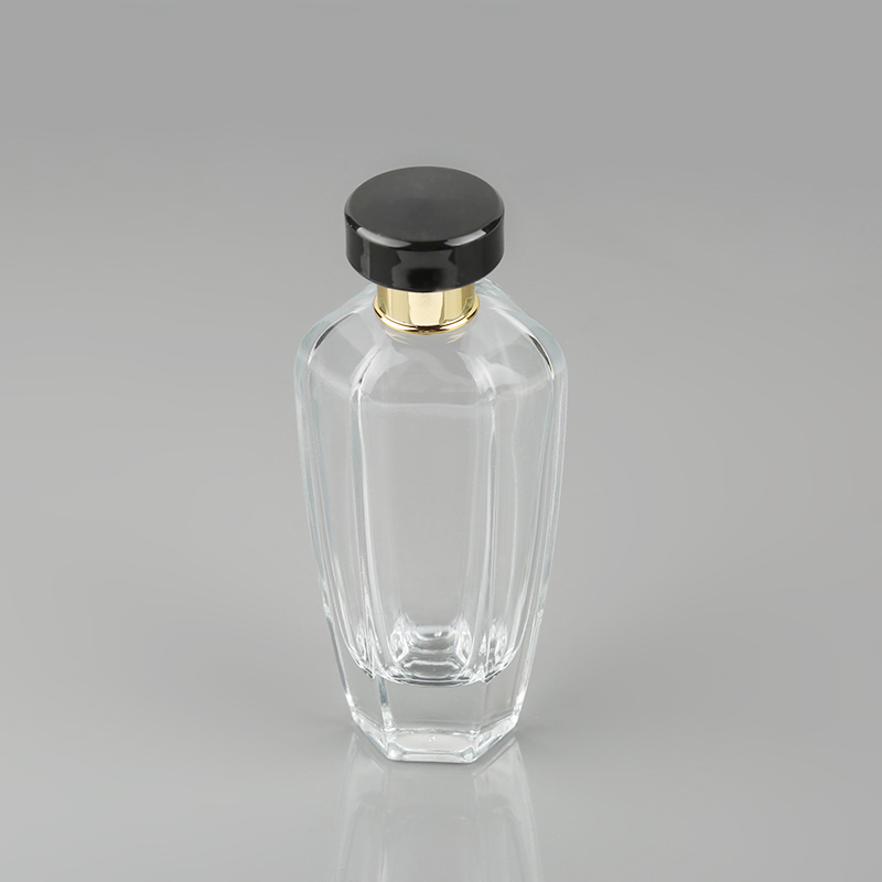 Glass bottle manufacturer glass bottle transparent perfume bottle with black cap 