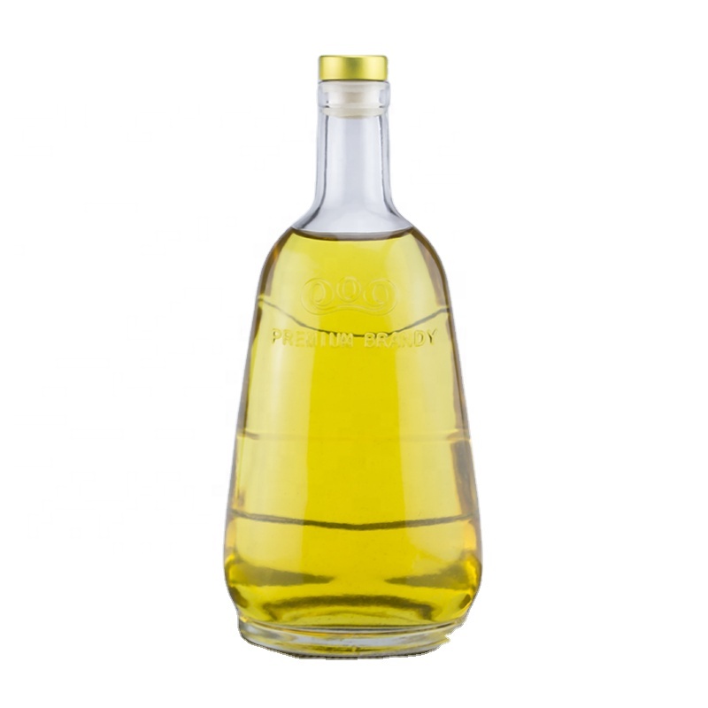 Unique customized embossed design 750ml brandy glass bottle with cork top