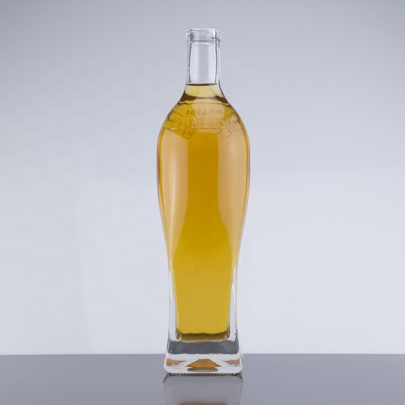 Special Shape Cork Sealed 750ml Thick Bottom Glass Wine Bottle With Embossed Logo 