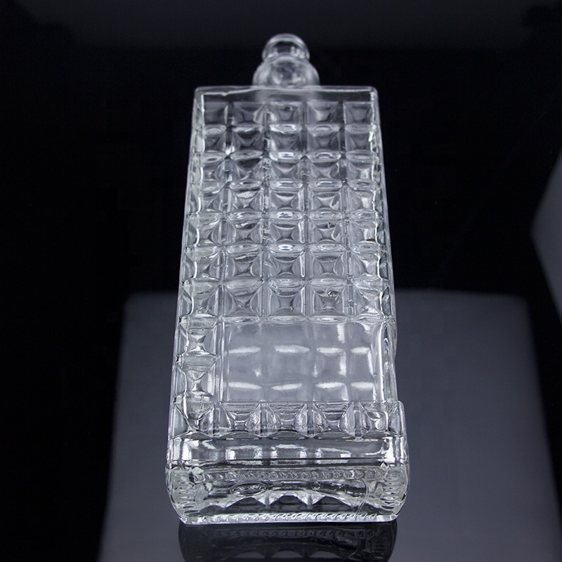 Customized Embossed Special Design 750ml Clear Brandy Glass Bottle For