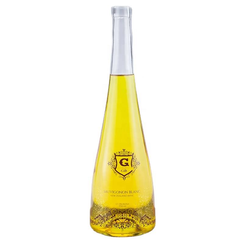 750ml Cone Shape High Flint Flat Surface Customized Decoration Liquor Glass Bottle For Vodka Whiskey Brandy With Cork Top 