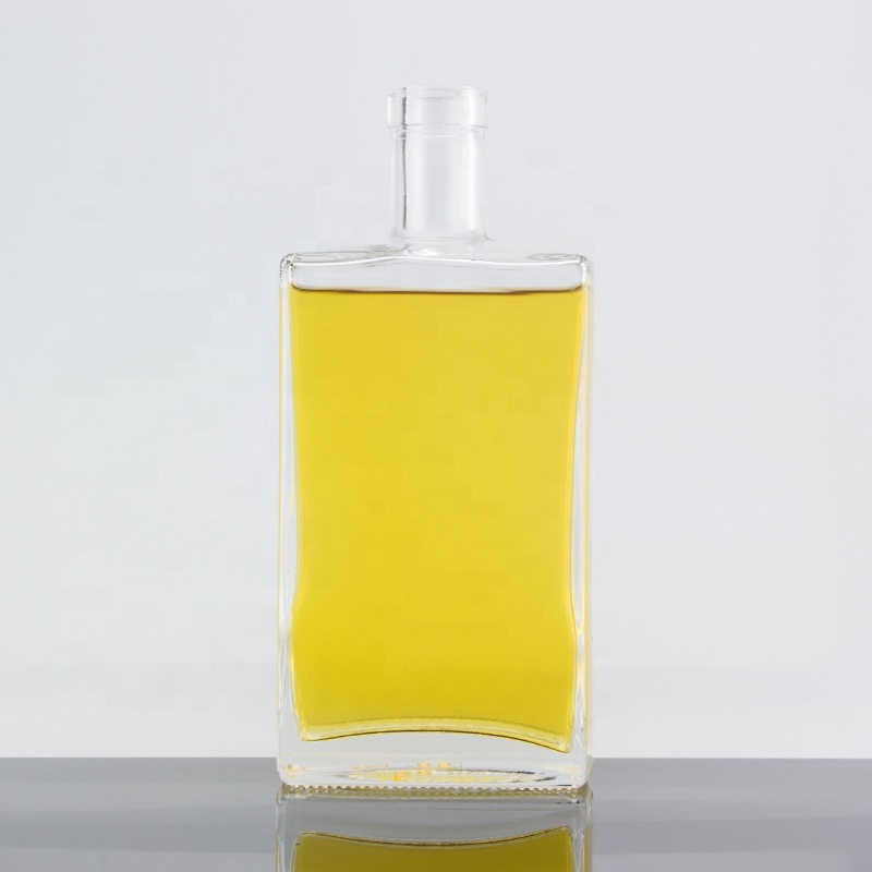 Custom Bottom Embossed Design Square Shape Cork End 750ml Vodka Glass Bottle 