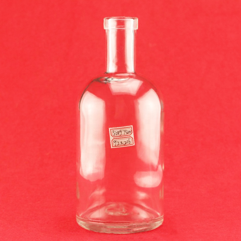 Customized Design 750ml Boston Round Shape Glass Bottle General Flint Pushed-Up Bottom Gin Glass Bottle 