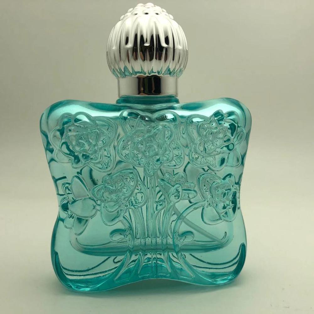 Sunrise 50ml 100ml embossed flower design perfume bottle with embossed cap