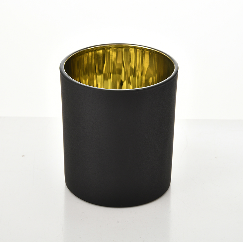 Factory wholesale empty matte Black with Gold Interior glass Candle Cup with zinc alloy lid