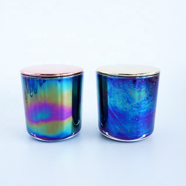 Colorful Ion Plating Iridescent Glass Candle Jars 8oz Empty Candle